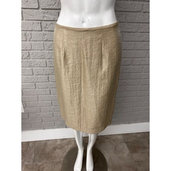 Victor Costa Women Gold Crinkle Pleaded Detail Skirt Suit Size 6J/4S - Picture 7 of 11
